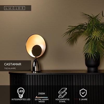 Lucide CASTAMAR - Tischlampe - Ø 25,5 cm - LED - 1x8W 2100K - Chrom